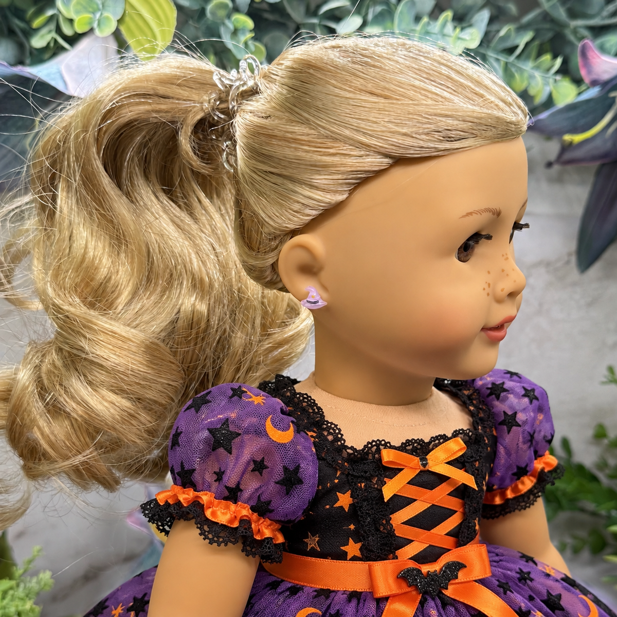 Purple Witch Hat Halloween 2mm Post Doll Earrings | fits 18 Inch Dolls • American Girl