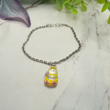 Yellow Marie Jane Shoe Charm w/ Pink Flowers Doll Necklace • 18 Inch Fashion Doll Jewelry