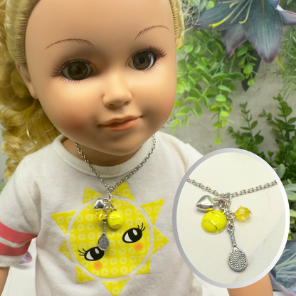 Love Tennis Multi Charm Silver Doll Necklace • 18 Inch Fashion Doll Jewelry