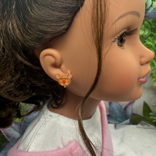 Rudolph Reindeer Christmas Post Doll Earrings • 18 Inch Fashion Doll Jewelry