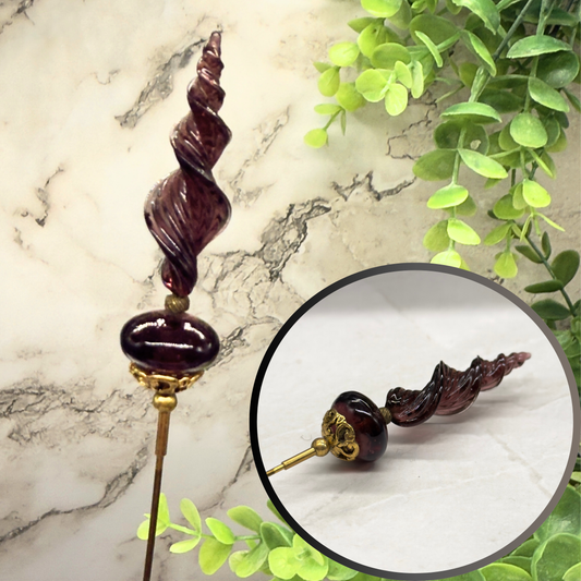 Purple Glass Spiral Design & Gold Filigree Accent • 7.25” Pin Hatpin - Stick Pin