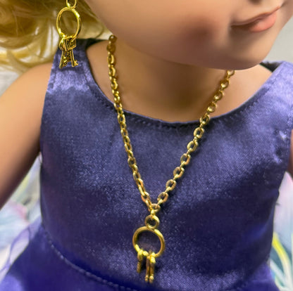 Key Ring Pendant Gold Chain Doll Necklace & Earrings Set • 18 Inch Fashion Doll Jewelry