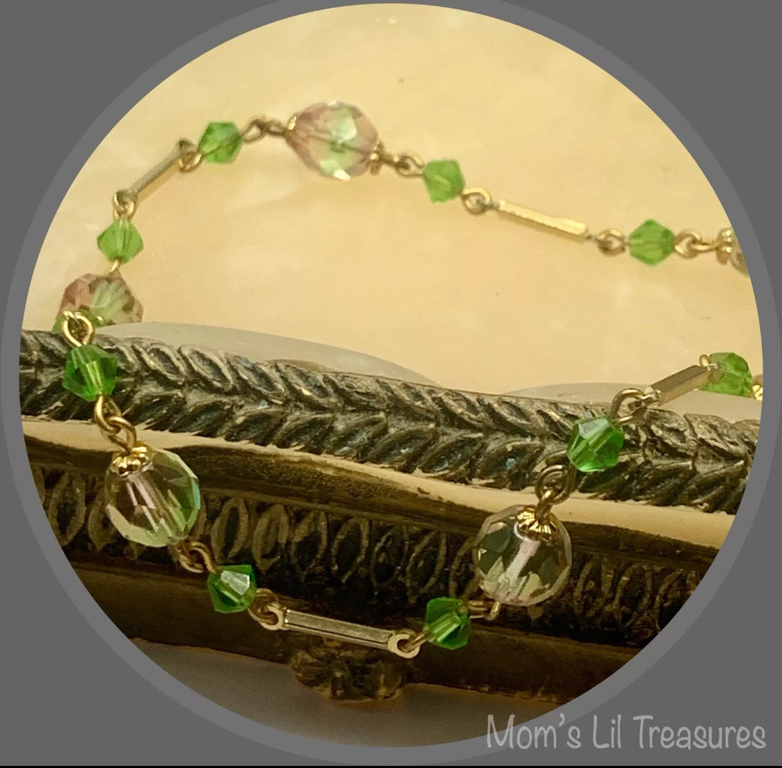 Handmade Pink Green Translucent Glass Crystal Beaded Necklace Earrings Set