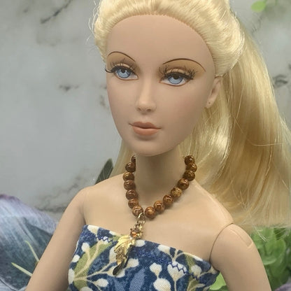 Brown Beaded Gold Feather Doll Necklace • 16” Fashion Doll Jewelry
