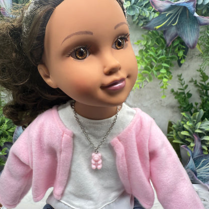 Light Pink Gummi Teddy Bear Charm Doll Necklace • 18 Inch Fashion Doll Jewelry
