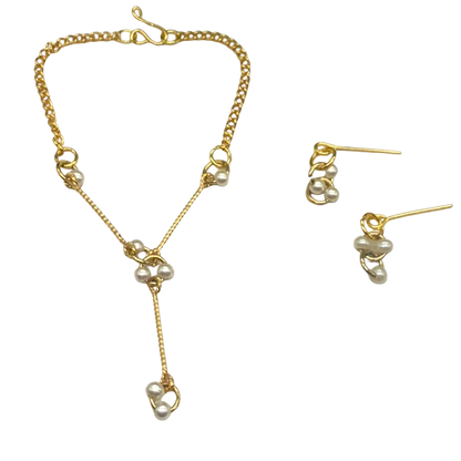 Pearl & Circle Y-Drop Gold Long Doll Necklace Earrings Set • 16” Doll Jewelry