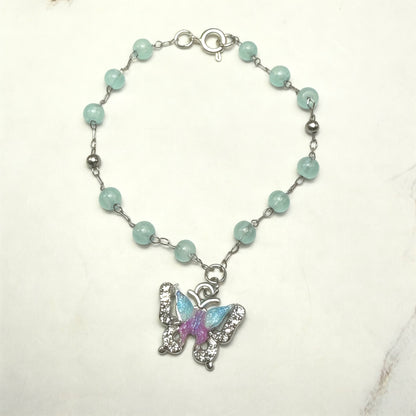 Blue Purple Butterfly Charm Light Blue Beaded Doll Necklace • 18 Inch Fashion Doll Jewelry