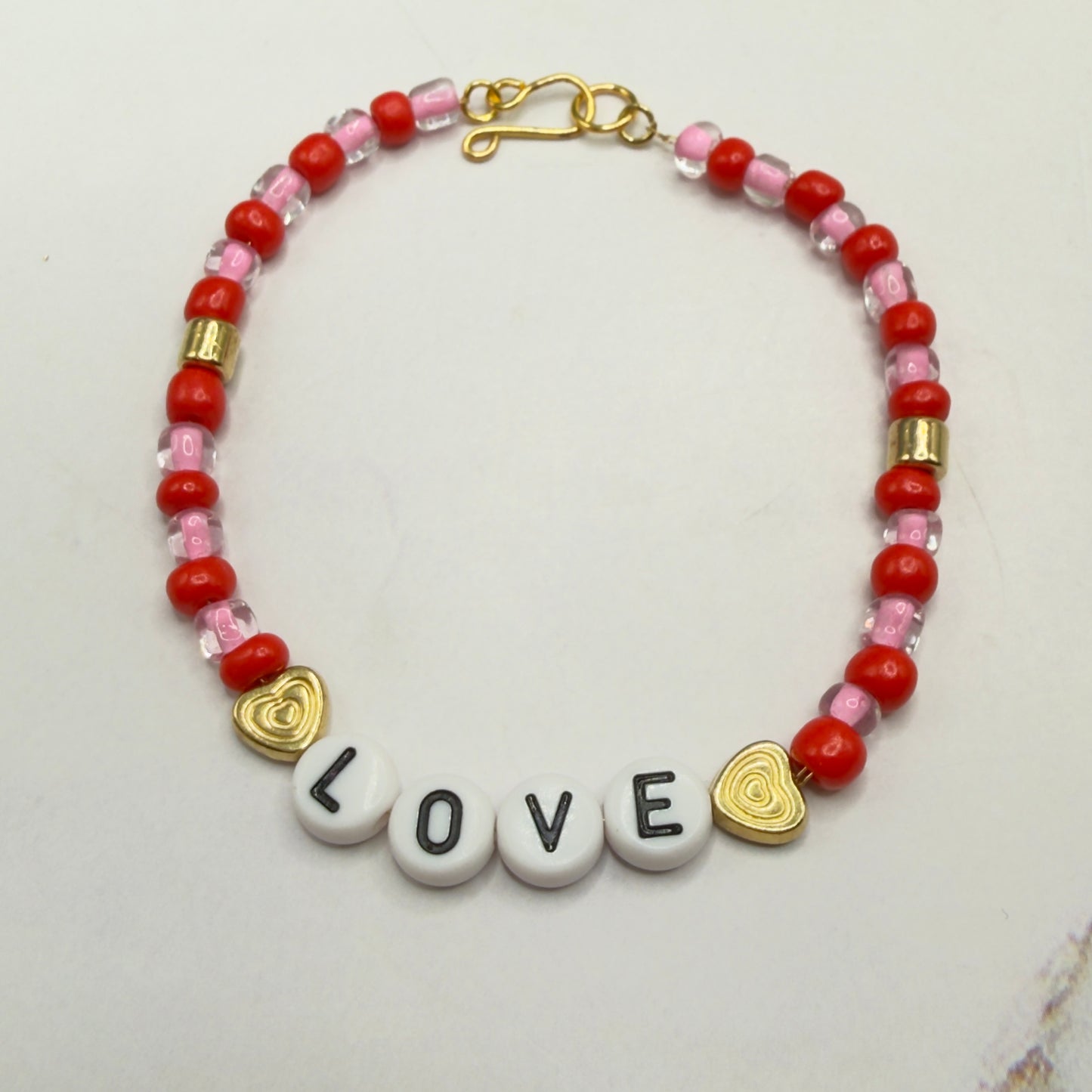 Pink Red Beaded LOVE Heart Valentine’s Day Doll Necklace • 18 Inch Fashion Doll Jewelry