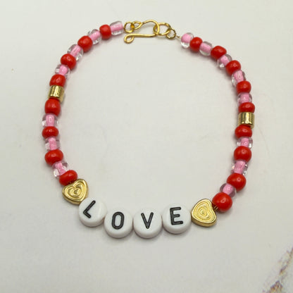 Pink Red Beaded LOVE Heart Valentine’s Day Doll Necklace • 18 Inch Fashion Doll Jewelry