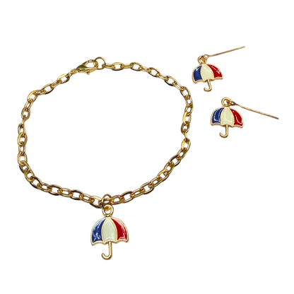 Red White Blue Patriotic Umbrella Charm Doll Necklace & Earrings for 18 Inch Fashion Doll