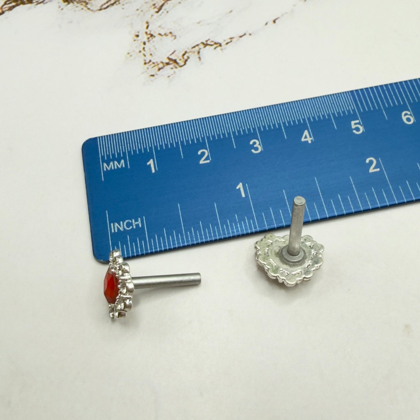 Red Rhinestone Heart Silver Post Doll Earrings • 2mm Post for 18 Inch Fashion Doll