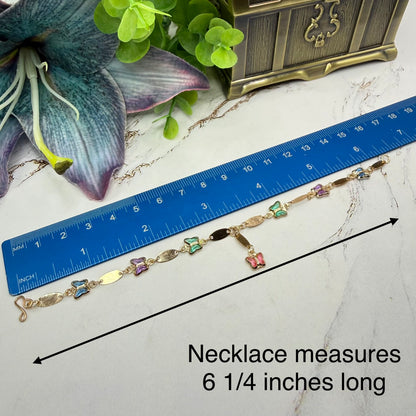 Multi Color Acrylic Crystal Butterfly Charm Gold Oval Link Doll Necklace & Earrings Set for 18 Inch Fashion Dolls
