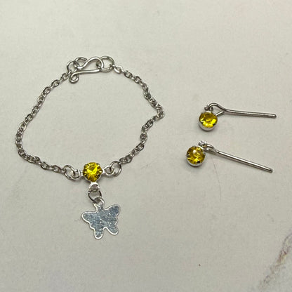 Yellow Rhinestone Silver Butterfly Charm Doll Necklace & Earrings for 16 Inch Fashion Dolls