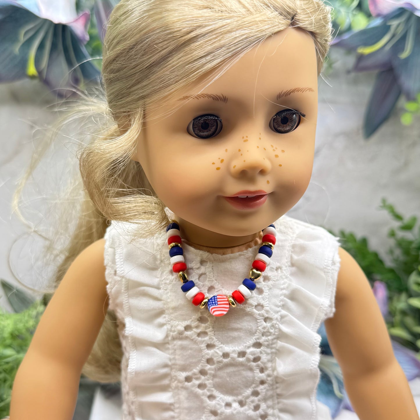 Red White Blue Beaded American Flag Charm Doll Necklace for 18 Inch Fashion Doll