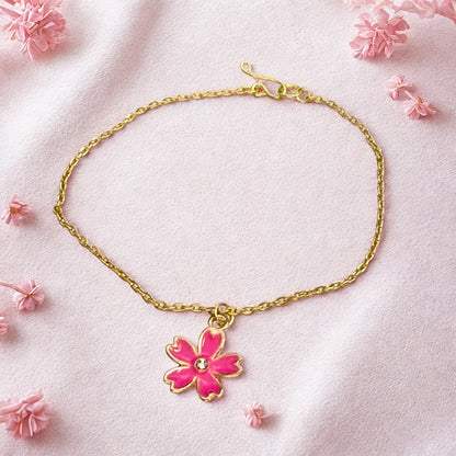 Pink Flower Charm Rhinestone Center Gold Doll Necklace • 18 Inch Fashion Doll Jewelry