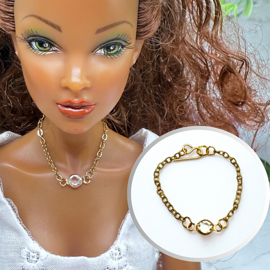 Round Clear Crystal Gold Chain Doll Necklace • 16 Inch Fashion Doll Jewelry