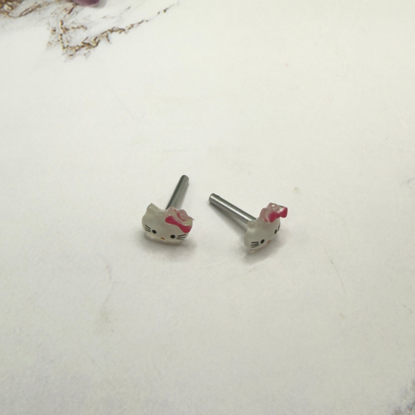 Hello Cat Kitty Pink Bow Post Doll Earrings • 2mm Post for 18 Inch Fashion Doll