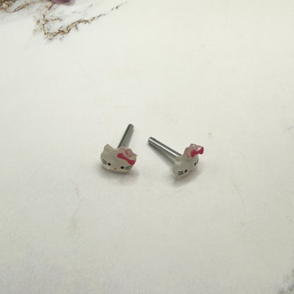 Hello Cat Kitty Pink Bow Post Doll Earrings • 2mm Post for 18 Inch Fashion Doll
