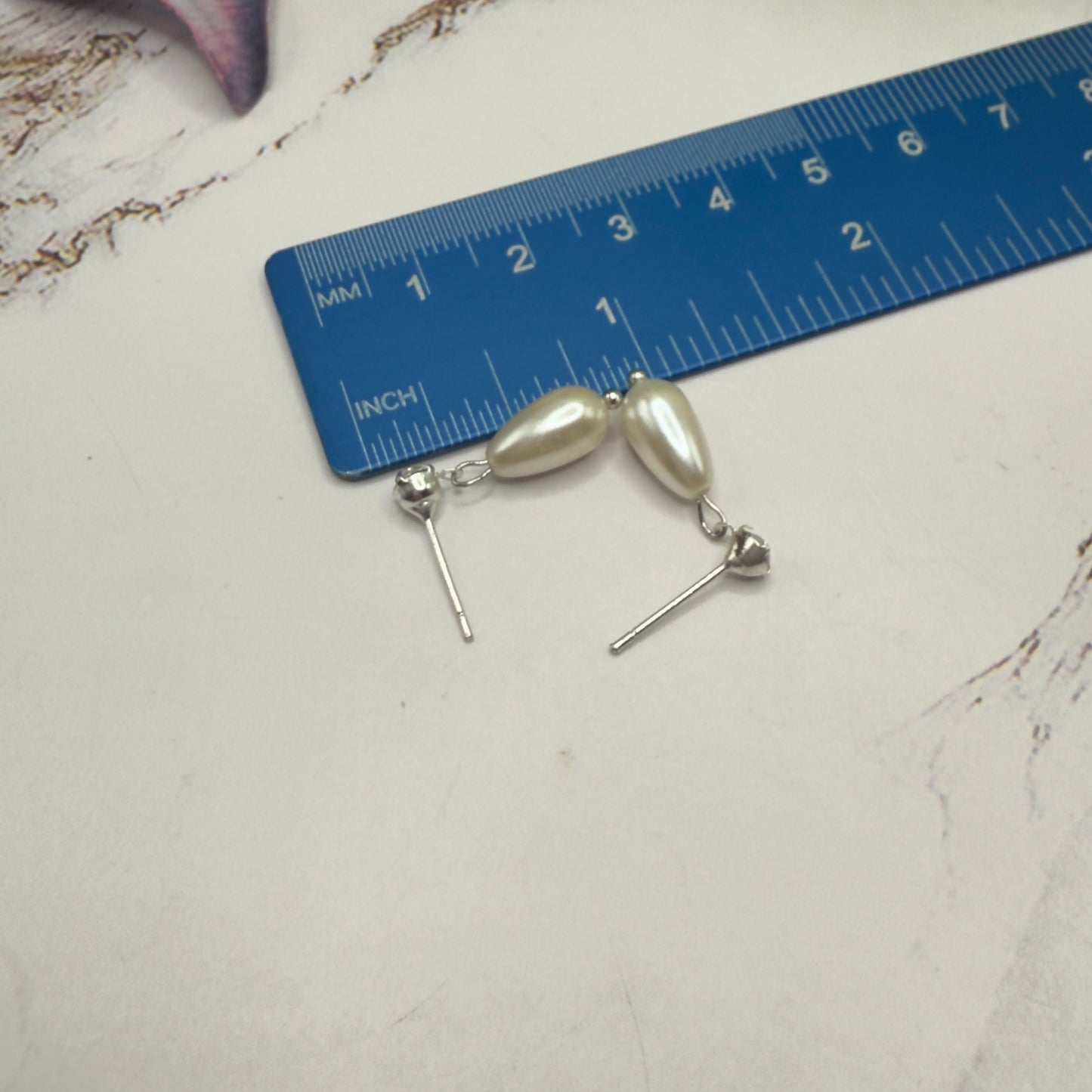 Pearl Teardrop Clear Rhinestone Silver Post Doll Earrings • 18 Inch Fashion Doll Jewelry