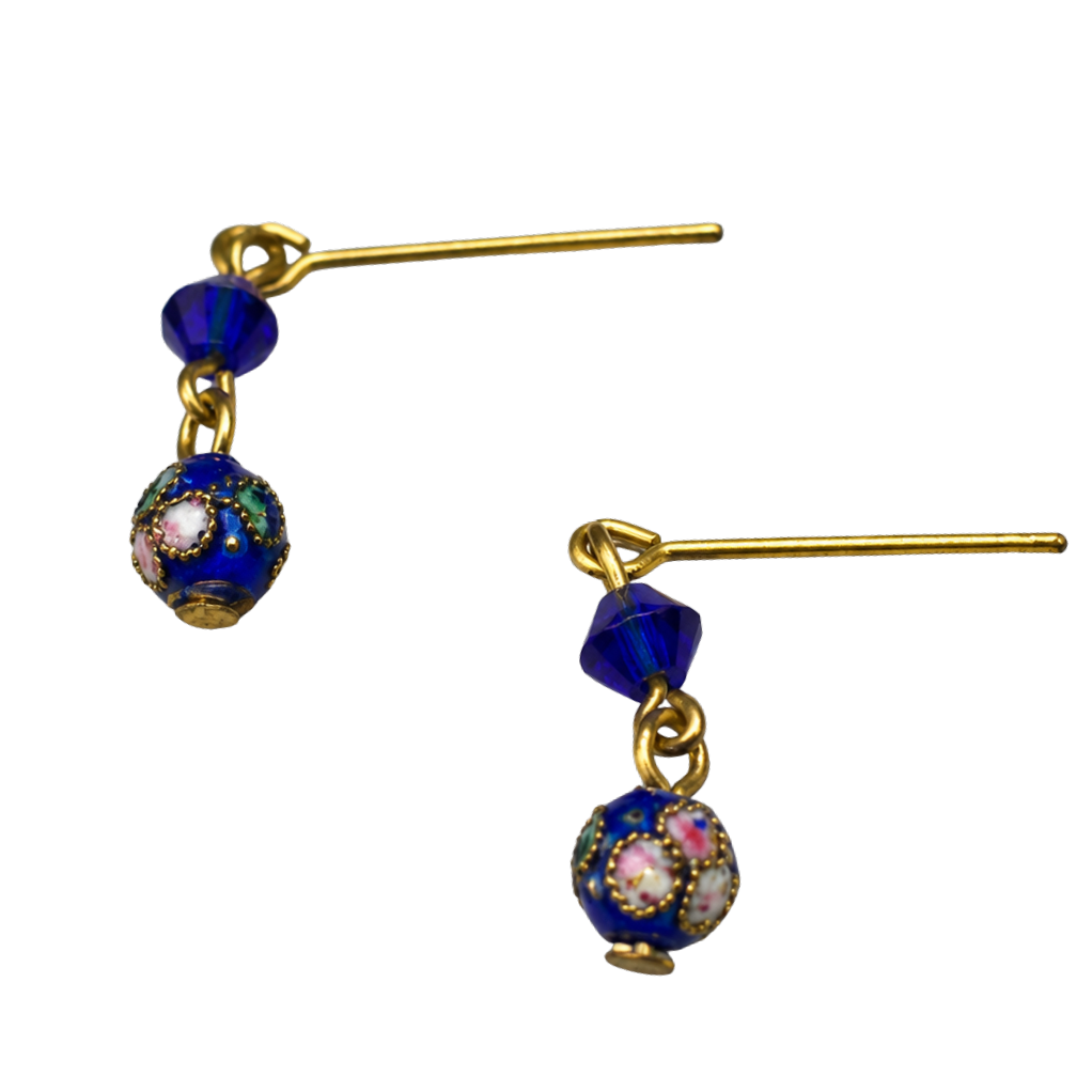 Dark Blue Cloisonné Flower Design Doll Earrings • 16 Inch Fashion Doll Jewelry