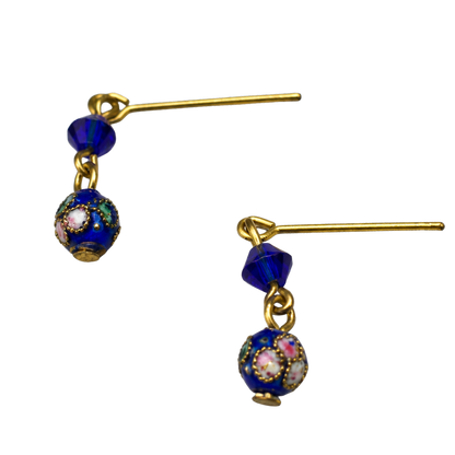 Dark Blue Cloisonné Flower Design Doll Earrings • 16 Inch Fashion Doll Jewelry