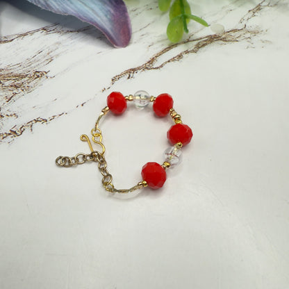 Red Clear Acrylic Crystal Bead Gold Doll Bracelet • 18 Inch Fashion Doll Jewelry