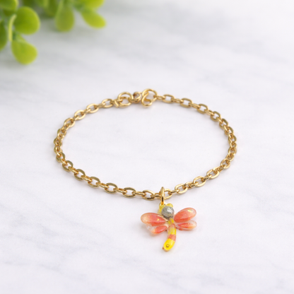 Yellow Orange Dragonfly Charm Gold Chain Doll Necklace • 14 Inch Fashion Doll Jewelry