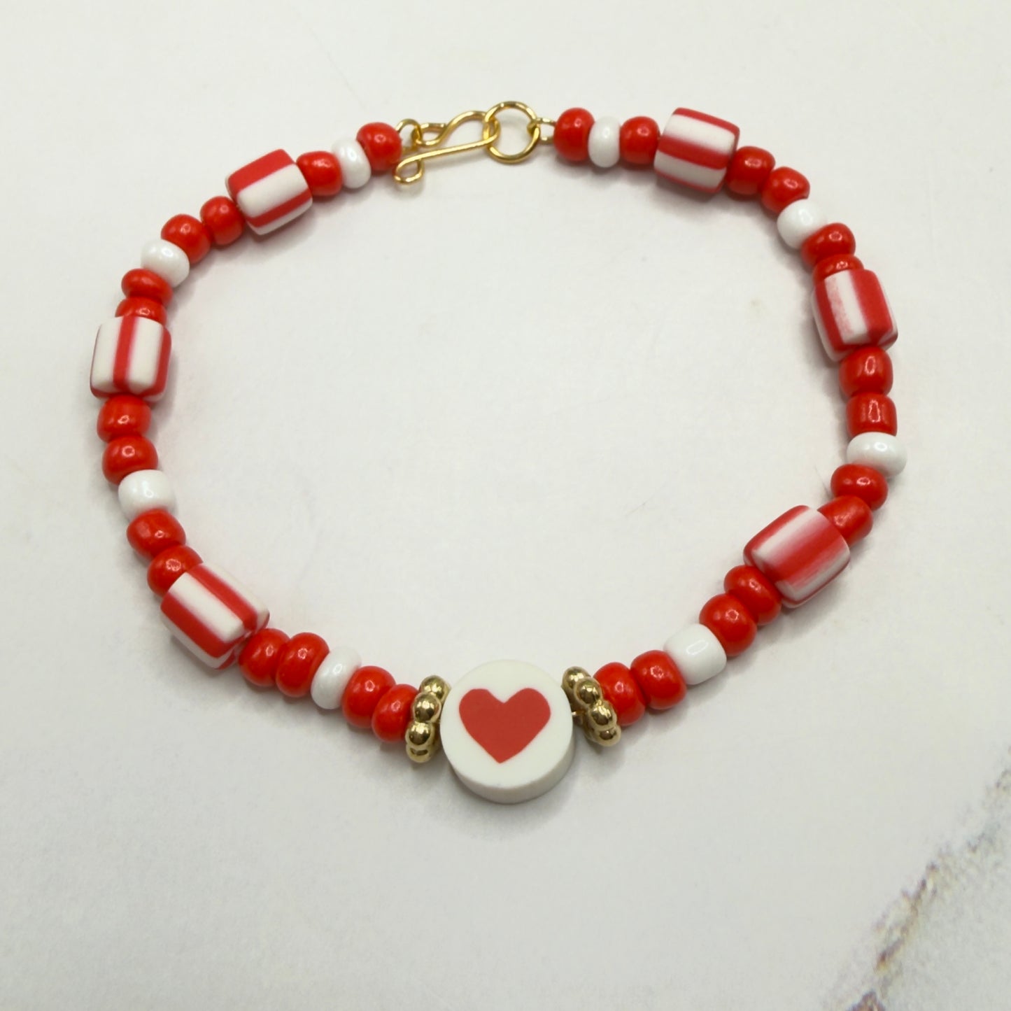 Red White Beaded Heart Valentine’s Day Doll Necklace • 18 Inch Fashion Doll Jewelry