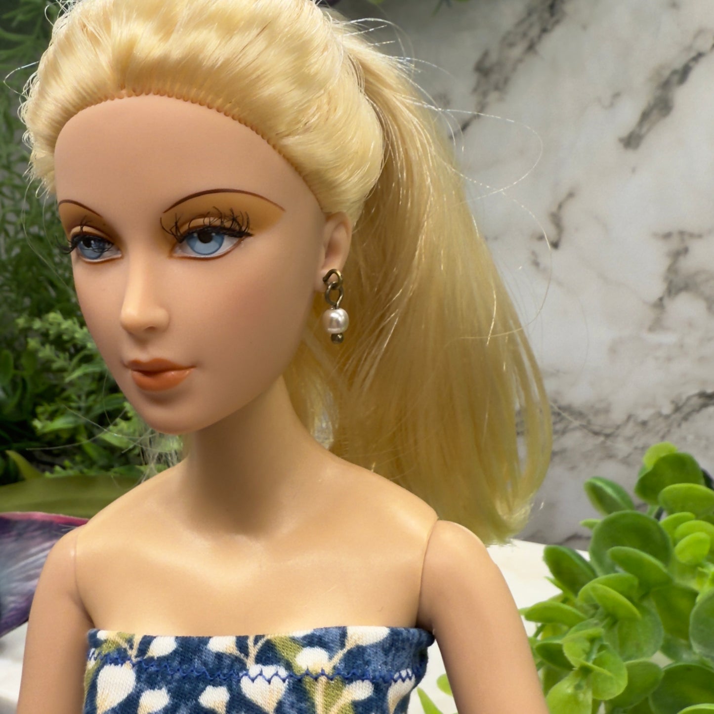 Pearl Drop Gold Dangle Doll Earrings • 16 Inch Fashion Doll Jewelry •