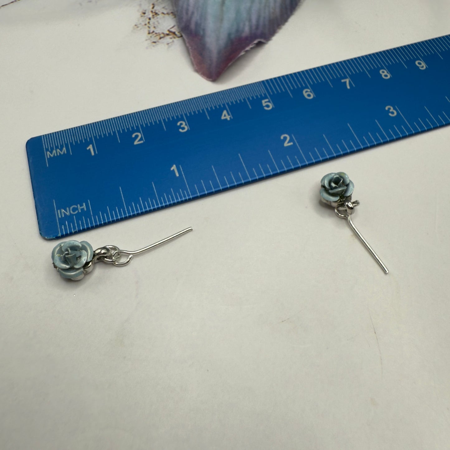 Light Blue Rose Enamel Rhinestone Silver Doll Necklace & Earrings Set • 18 Inch Fashion Doll Jewelry