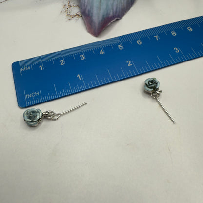 Light Blue Rose Enamel Rhinestone Silver Doll Necklace & Earrings Set • 18 Inch Fashion Doll Jewelry