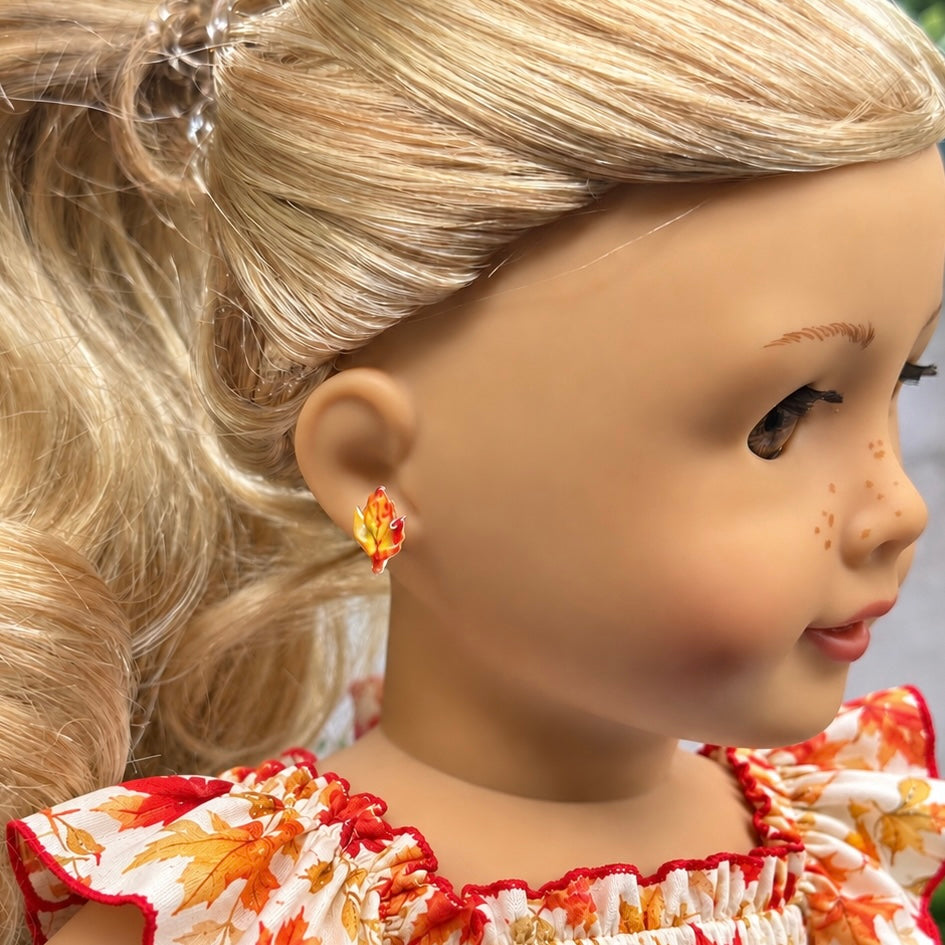 Autumn Fall Leaf 2mm Post Doll Earrings | fits 18 Inch Fashion Doll • American Girl