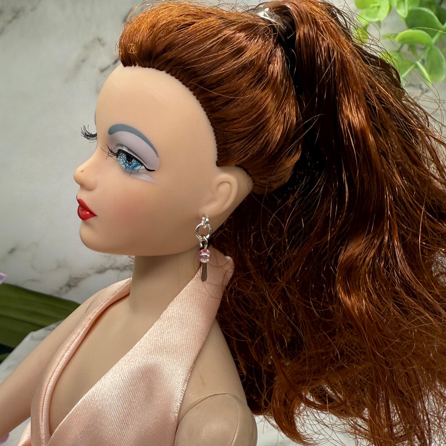 Silver Dangle Pink Beaded Doll Earrings • 16 Inch Fashion Doll Jewelry