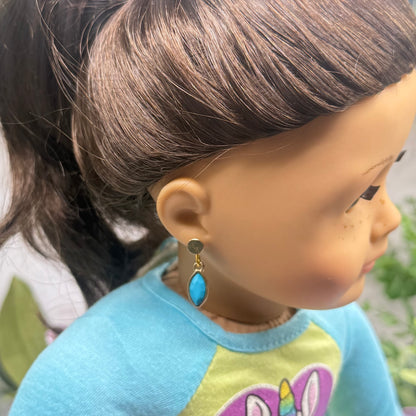 Turquoise & Gold Doll Earring Charms - DANGLE ONLY • 18 Inch Fashion Doll Jewelry