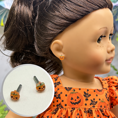Pumpkin Halloween 2mm Post Doll Earrings | fits 18 Inch Dolls • American Girl