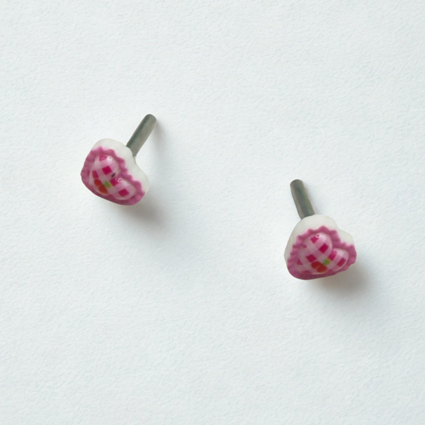 Pink Lattice Design Heart Post Doll Earrings • 2mm Post for 18 Inch Fashion Doll