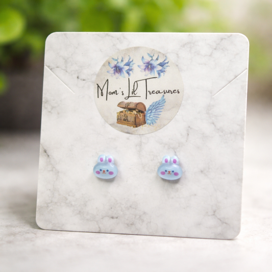 Blue Bunny Easter Post Doll Earrings • 2mm Post for 18 Inch Fashion Doll