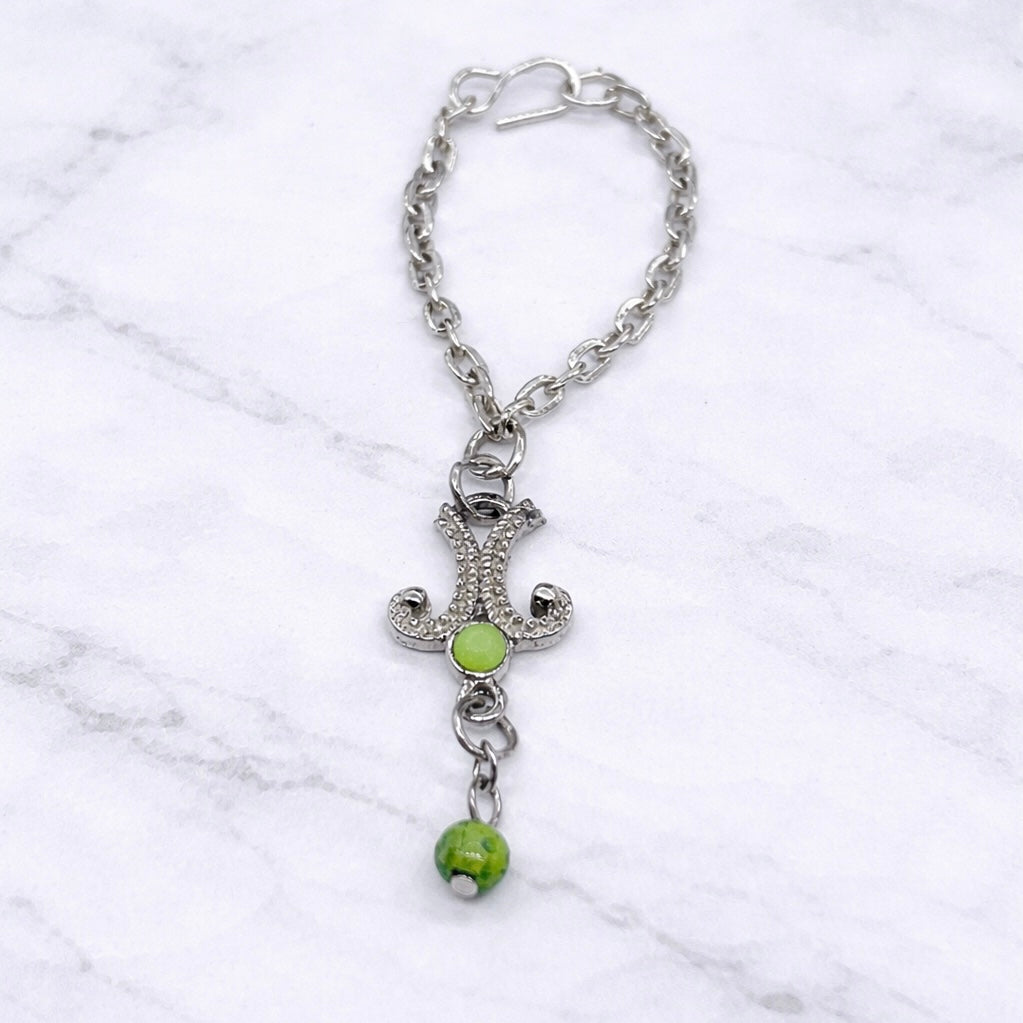 Green Dangle Silver Pendant Necklace • 16 inch Fashion Doll Jewelry