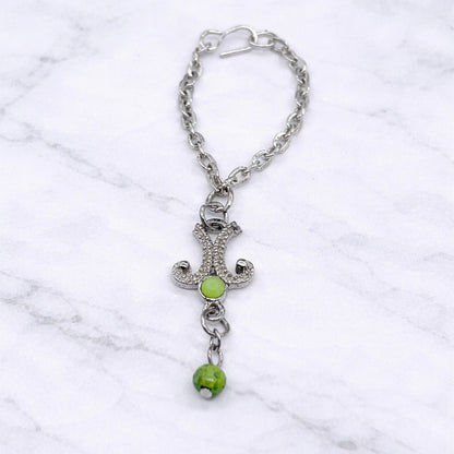 Green Dangle Silver Pendant Necklace • 16 inch Fashion Doll Jewelry