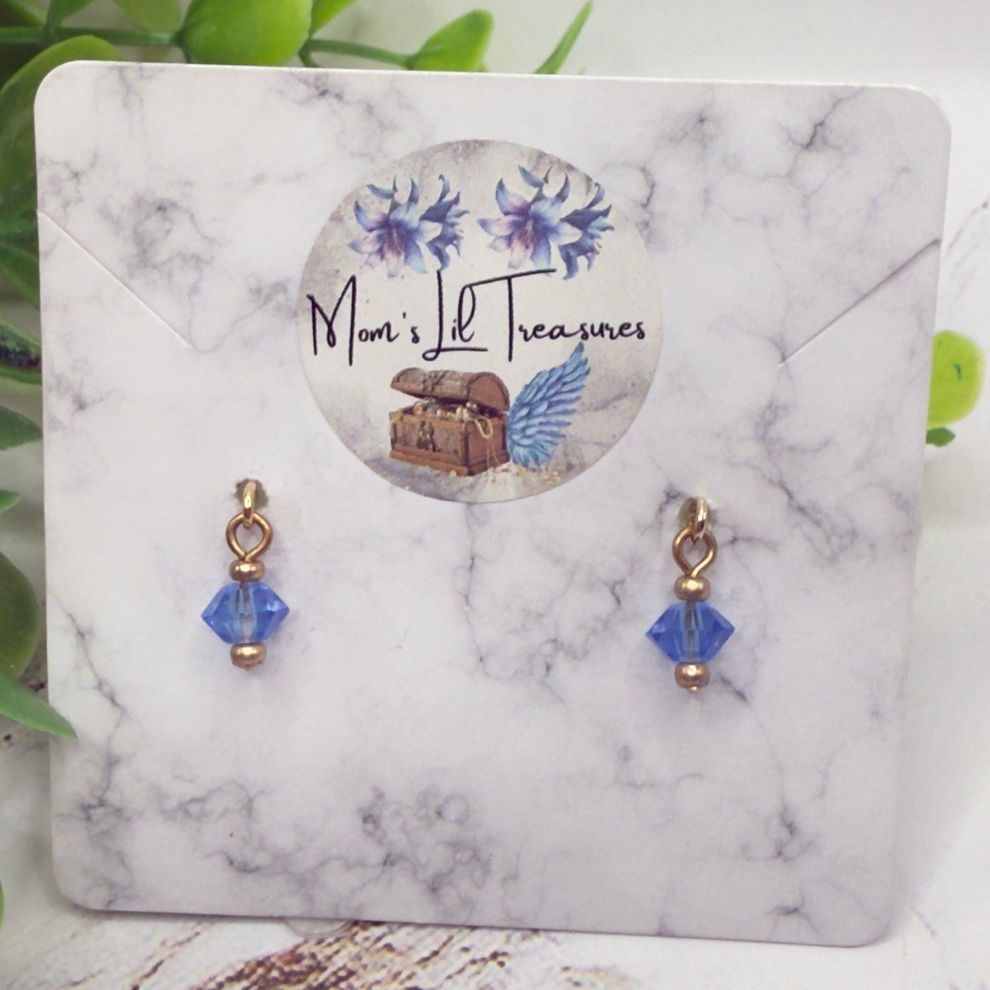 Blue Glass Crystal & Gold Dangle Doll Earrings • 16 Inch Fashion Doll Jewelry