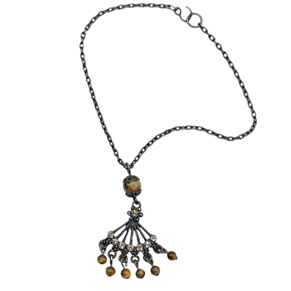 Bronze Fan Design Brown Bead Dangle Pendant Doll Necklace • 18 inch Doll Jewelry