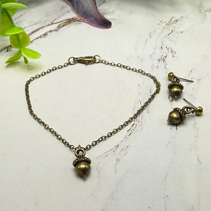 Bronze Tone Acorn Autumn Charm Doll Necklace and Earrings Set | for 18 Inch Fashion Dolls