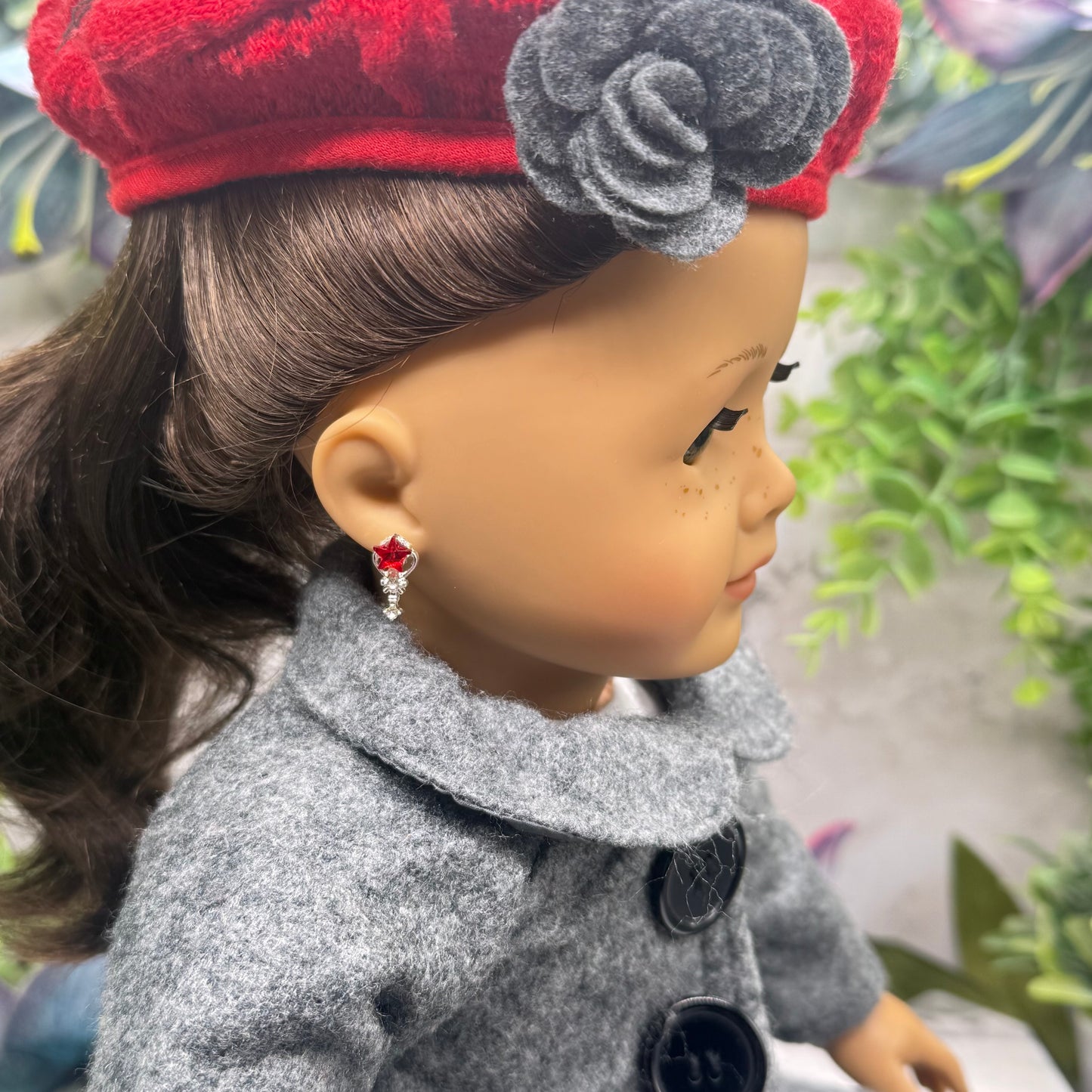 Red Rhinestone Star Wand Design Post Doll Earrings • 2mm Post for 18 Inch Fashion Doll
