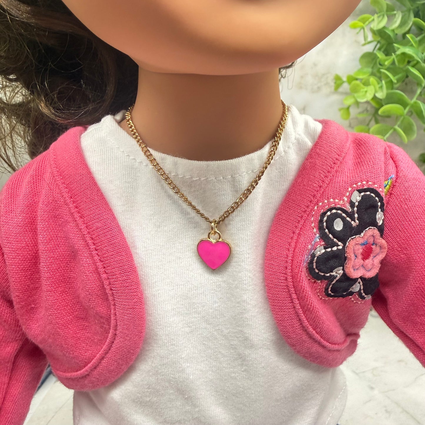 Pink Heart Pendant Gold Chain Doll Necklace • 18 Inch Fashion Doll Jewelry