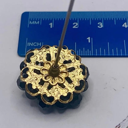 Hatpin - Stick Pin • Black Faceted Crystal Bead Cluster Gold Filigree Base - 3”