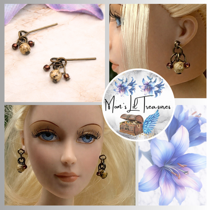 Brown Glass Marble Speckled Multi Dangle Doll Earrings • 16” Doll Jewelry