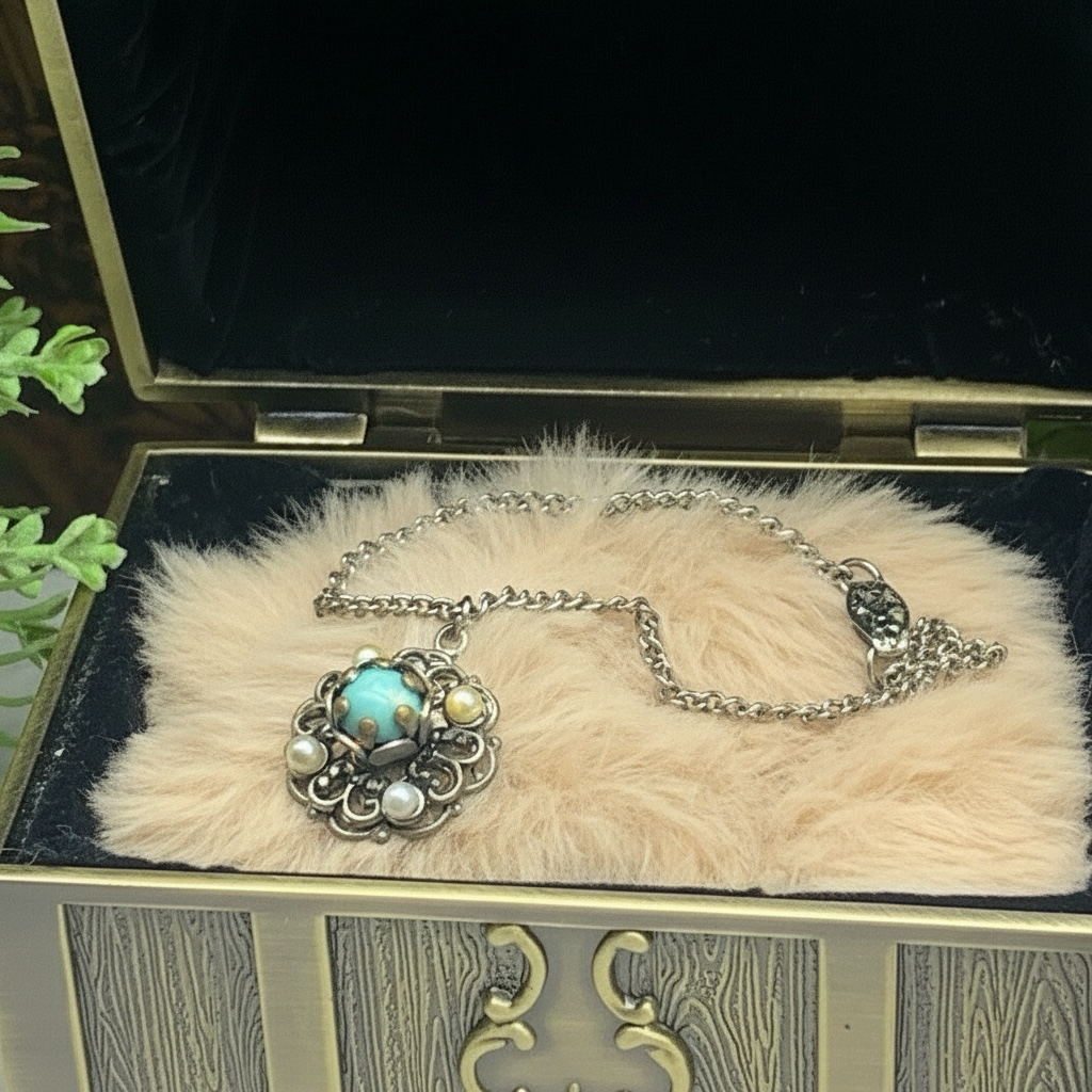 Light Blue Pearl Silver Pendant Doll Necklace • 18” Fashion Doll Jewelry