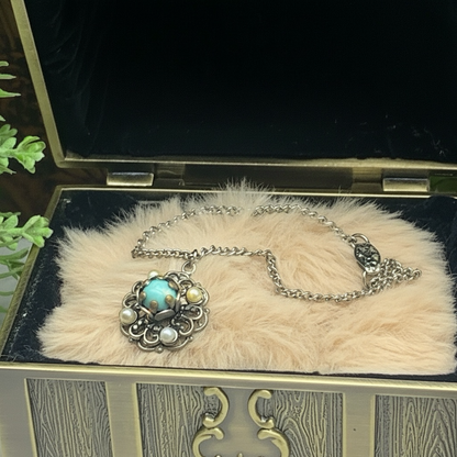 Light Blue Pearl Silver Pendant Doll Necklace • 18” Fashion Doll Jewelry