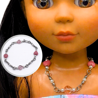 Pink Heart Pearl Doll Necklace • for 14 inch Fashion Doll