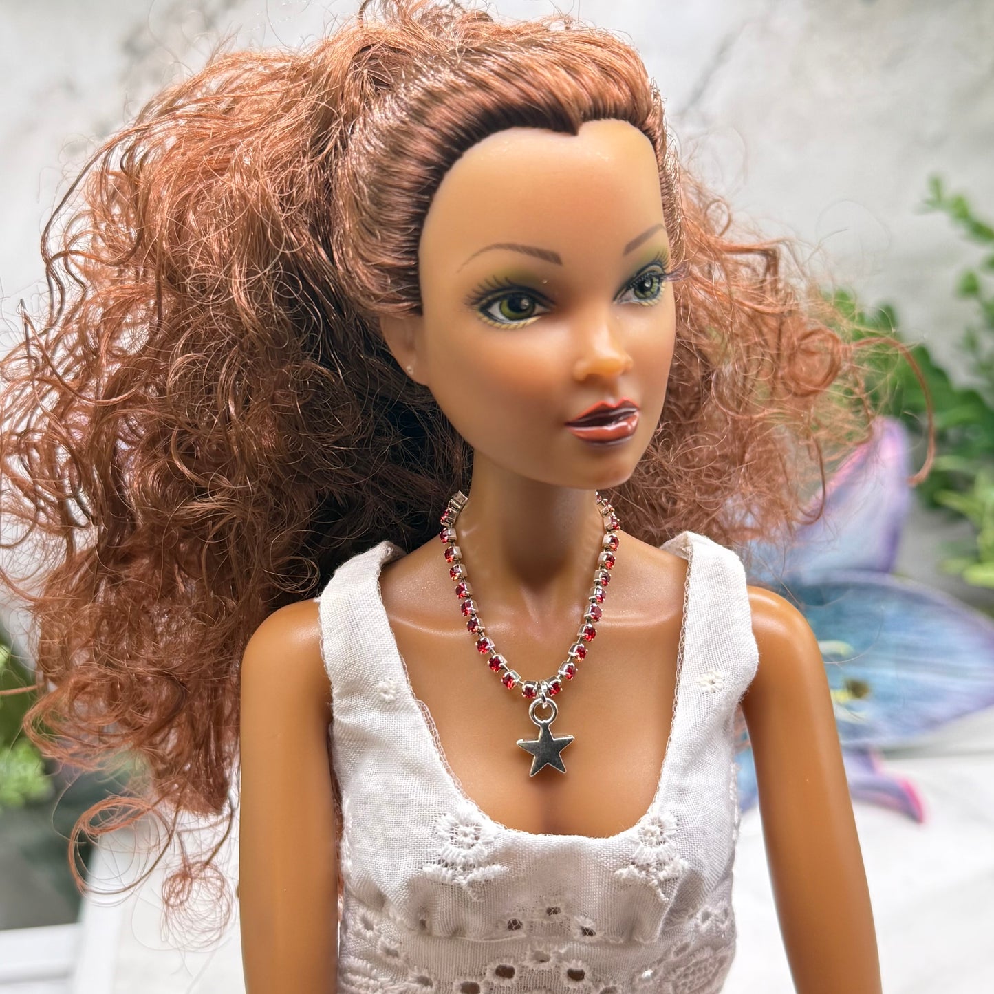 Red Rhinestone Silver Star Charm Doll Necklace for 16 Inch Fashion Doll